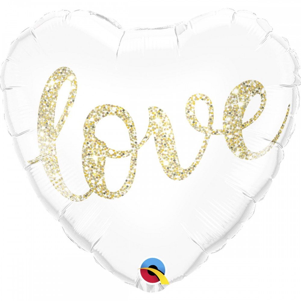  Сердце "Love" глиттер золото 18"
