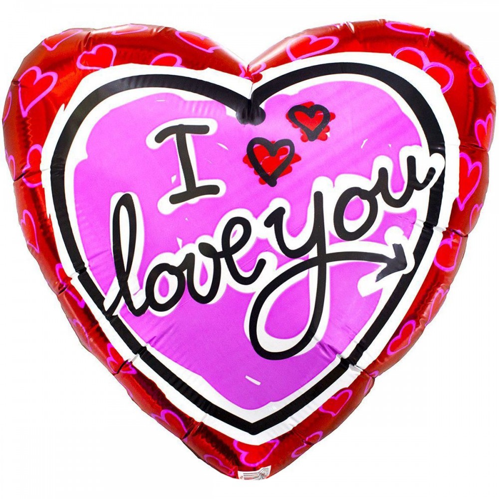 Сердце ILY розовое на красном 18"